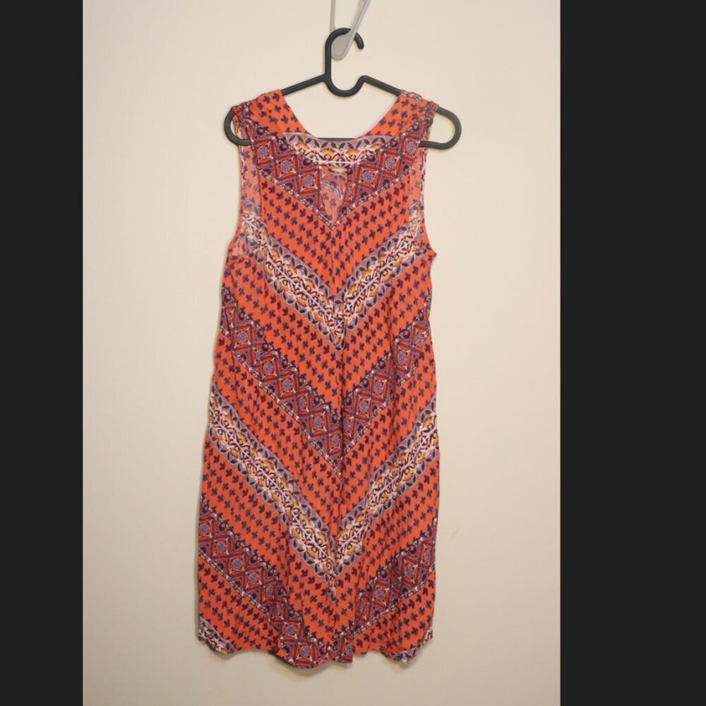 Derek Heart ummer A line dress, orange blue, and black abstract print, L